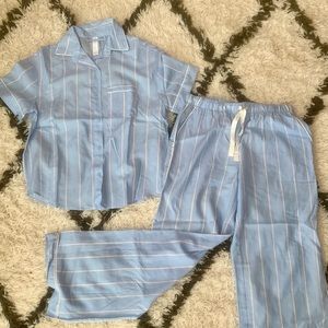 Blue pinstriped pajamas!